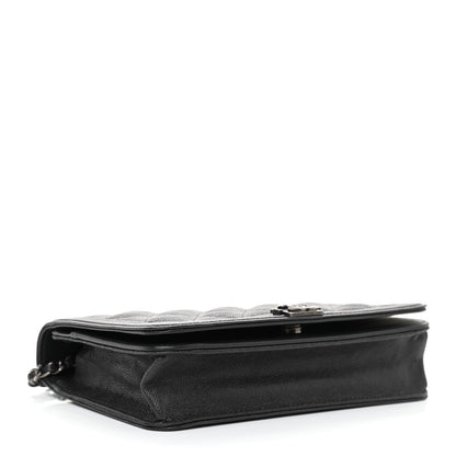 Chanel Caviar Quilted Boy Wallet On Chain WOC Charcoal 3 of 10