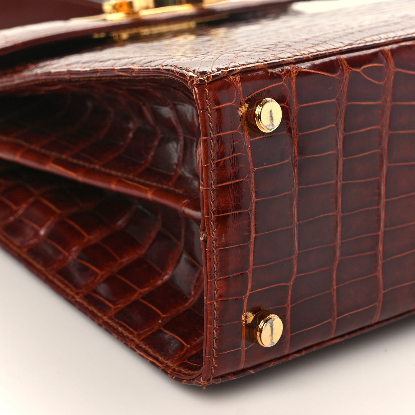 Crocodile Gancini 2-Way Top Handle Bag Brown