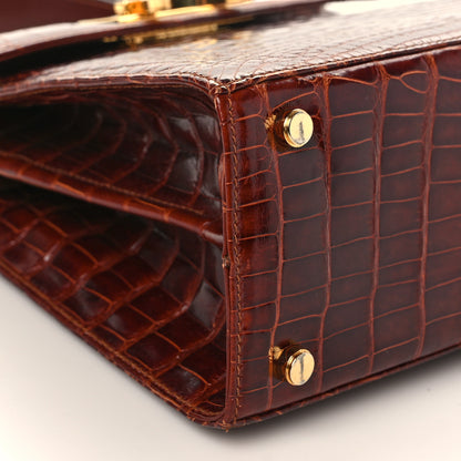 Salvatore Ferragamo Crocodile Gancini 2-Way Top Handle Bag Brown 7 of 9