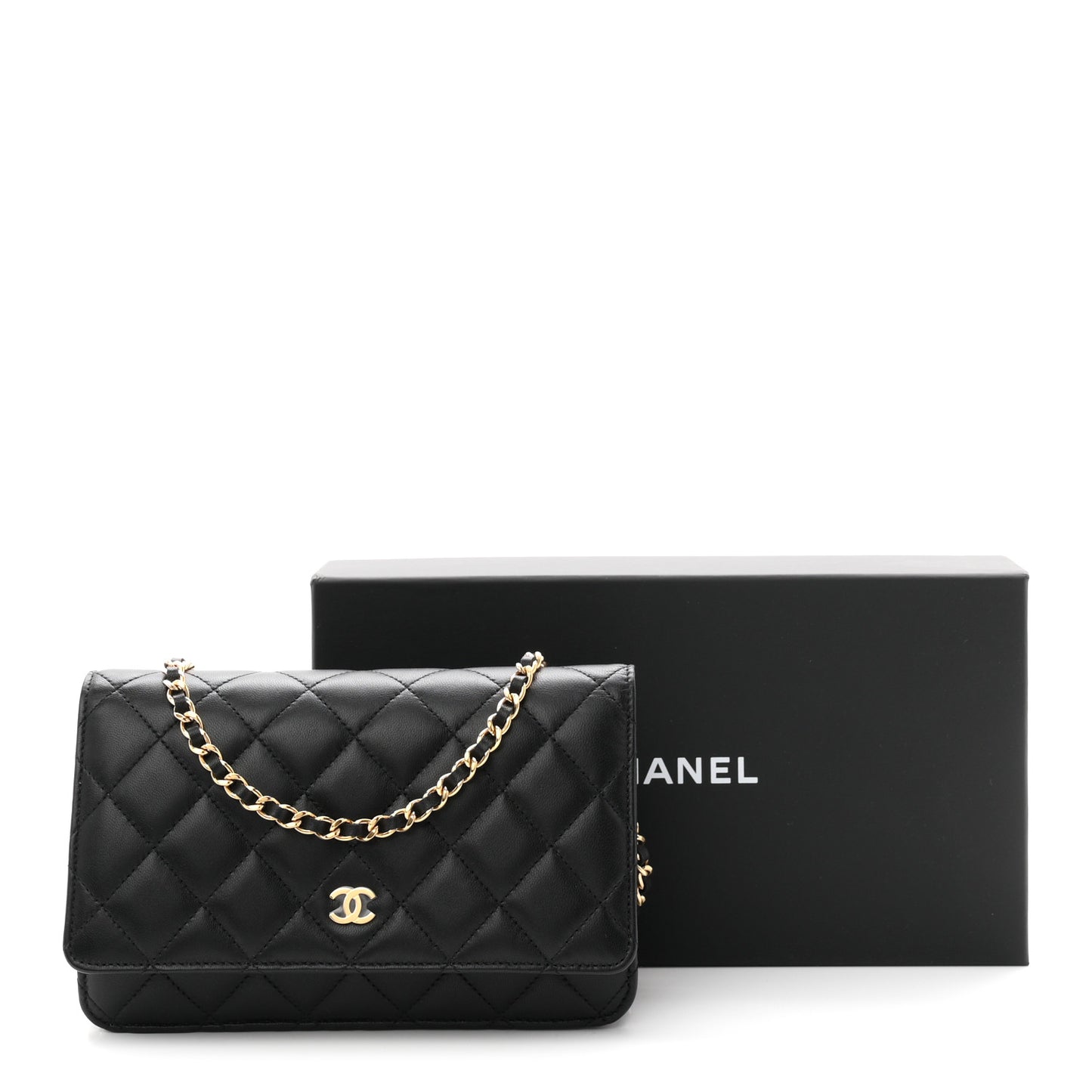 Lambskin Quilted Wallet On Chain WOC Black