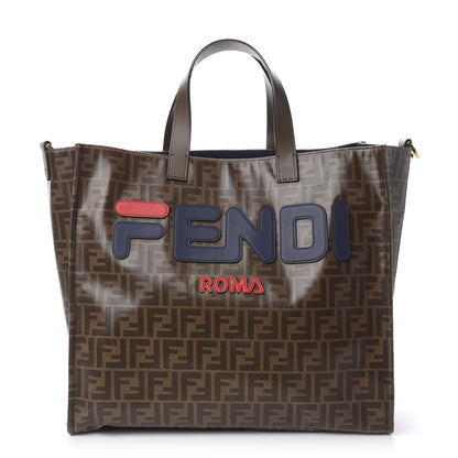 Fendi X FILA Glazed Fabric FF 1974 Mania Shopping Tote Bag Mogano Panna Blueberry 1 of 11