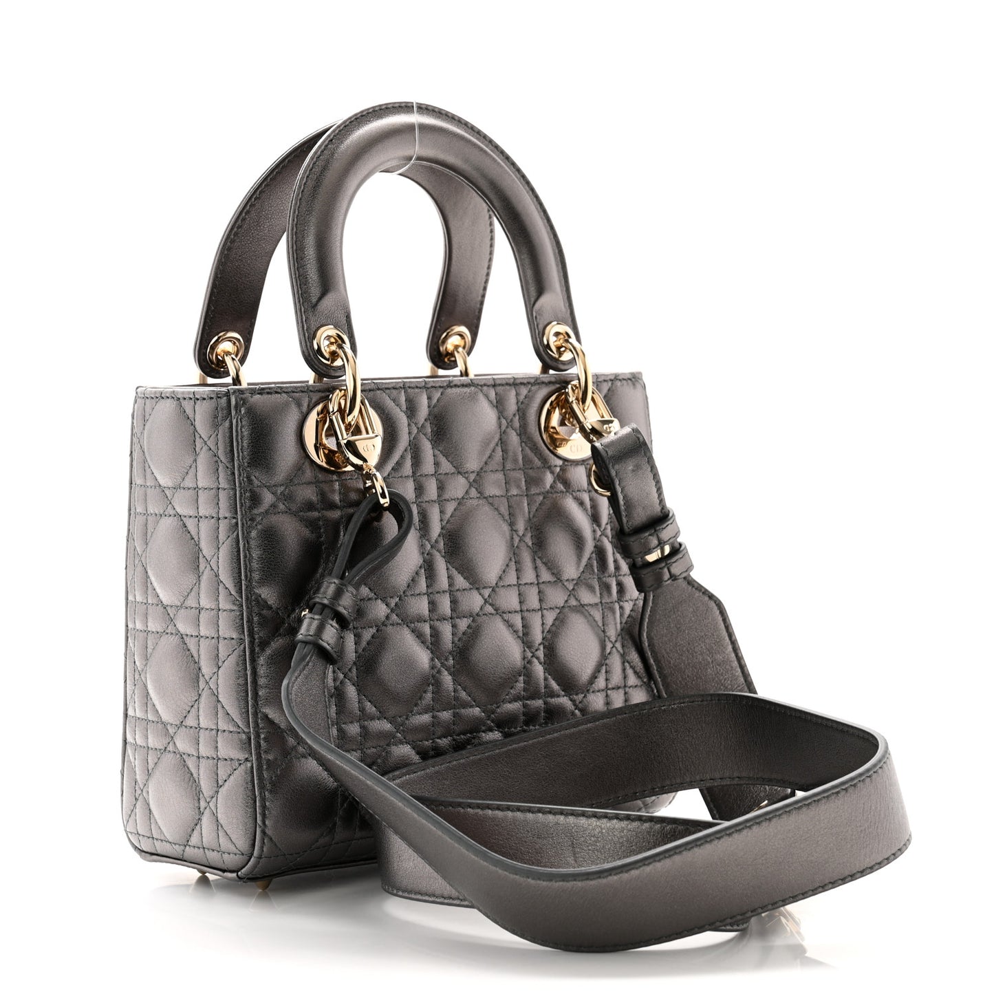 Metallic Grained Calfskin Cannage Small My ABC Lady Dior Gunmetal