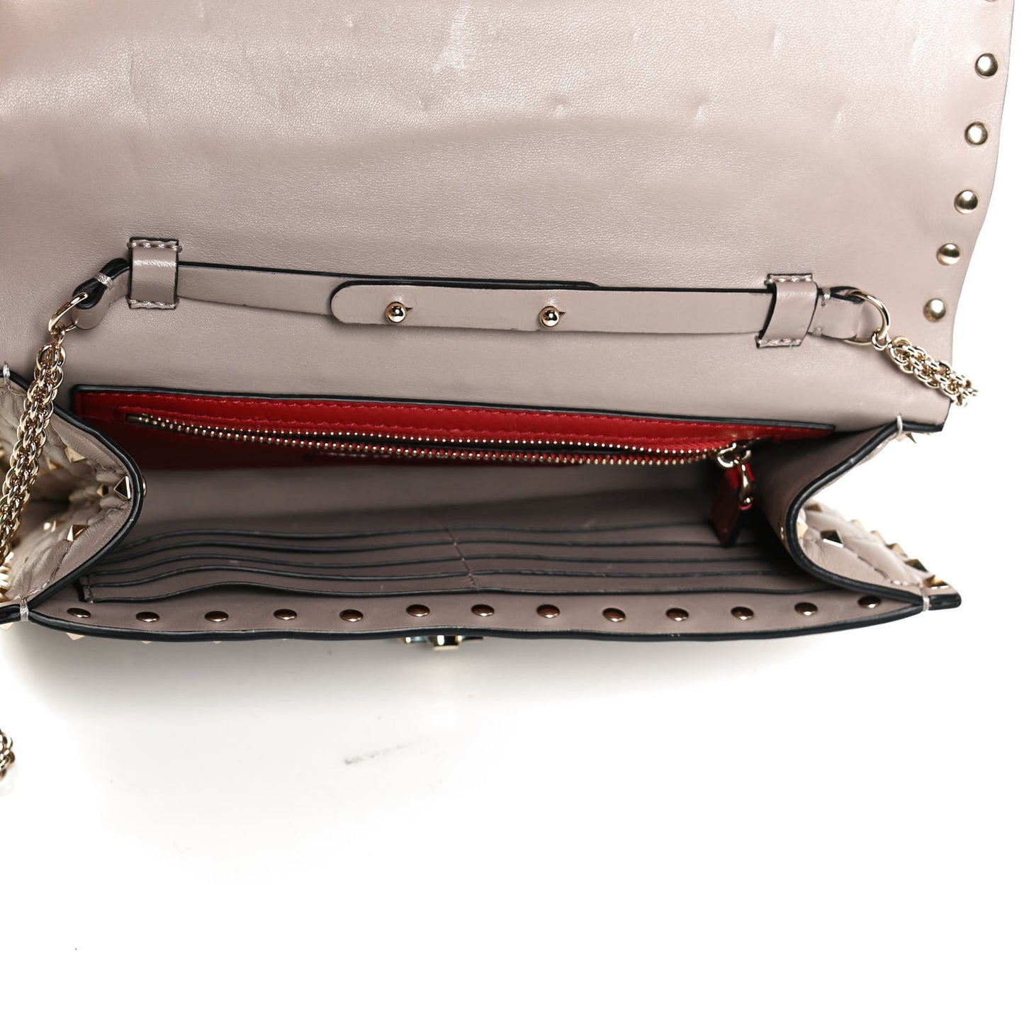 Lambskin Rockstud Spike Wallet on Chain Poudre