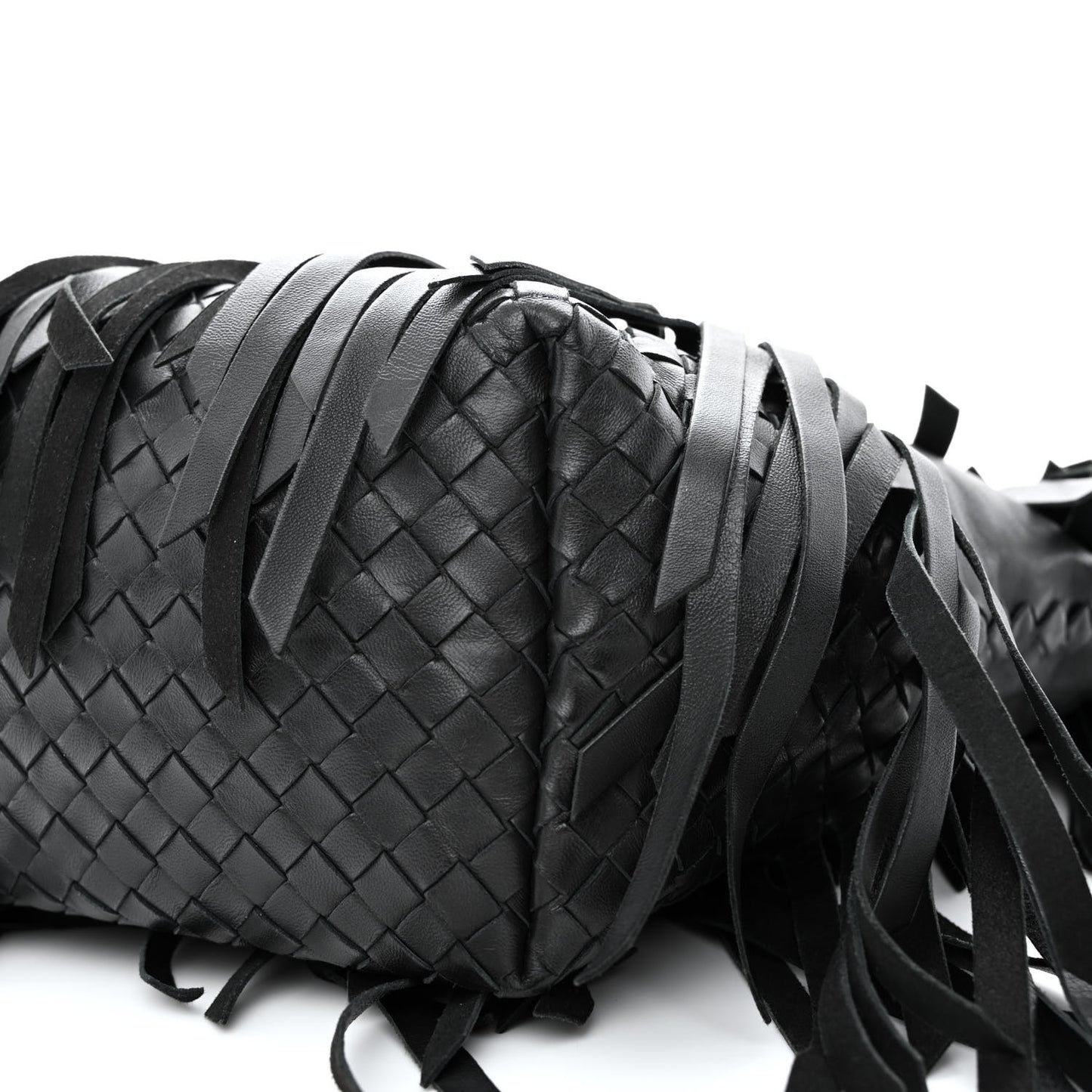 Nappa Fringe Woven Handle Tote Black