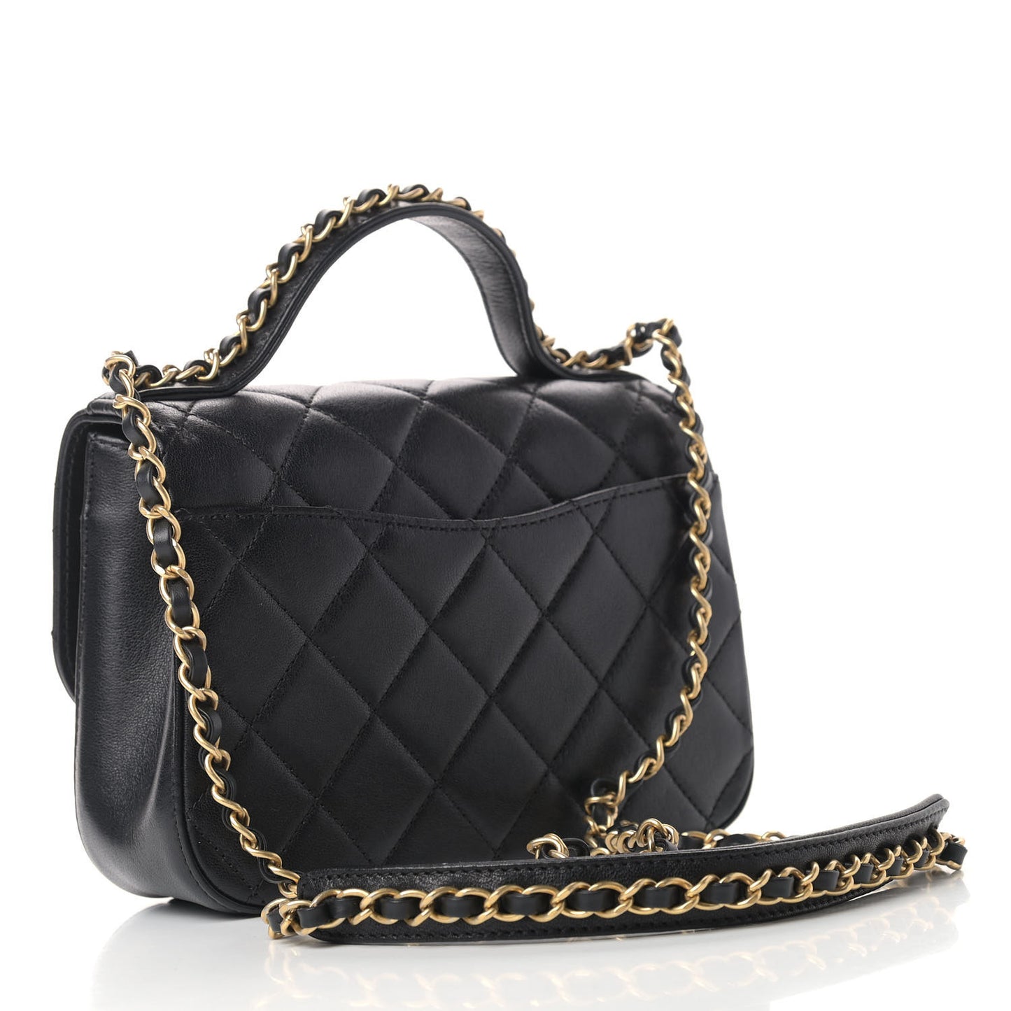 Lambskin Quilted Small Chain Infinity Top Handle Flap Black