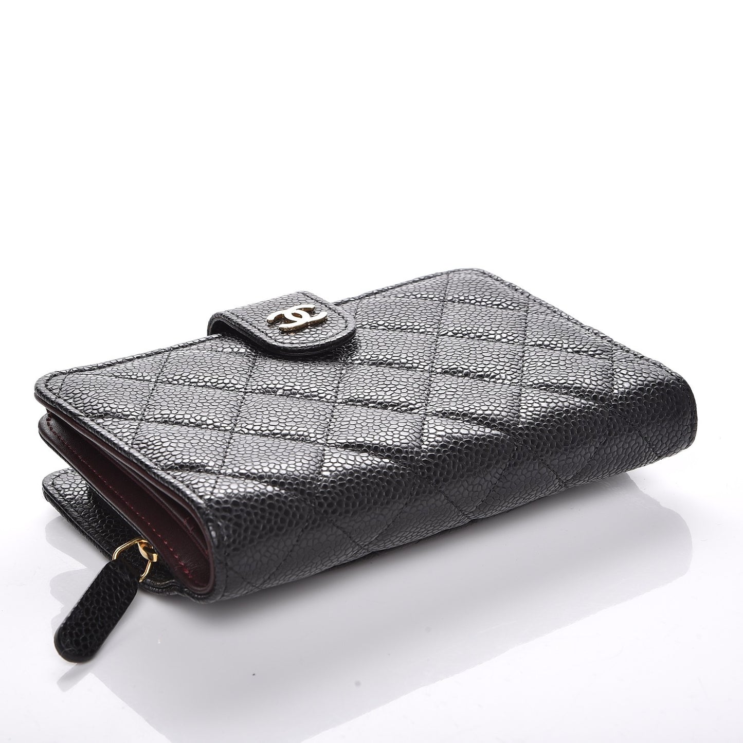 Caviar Quilted Zipped Pocket Wallet Black