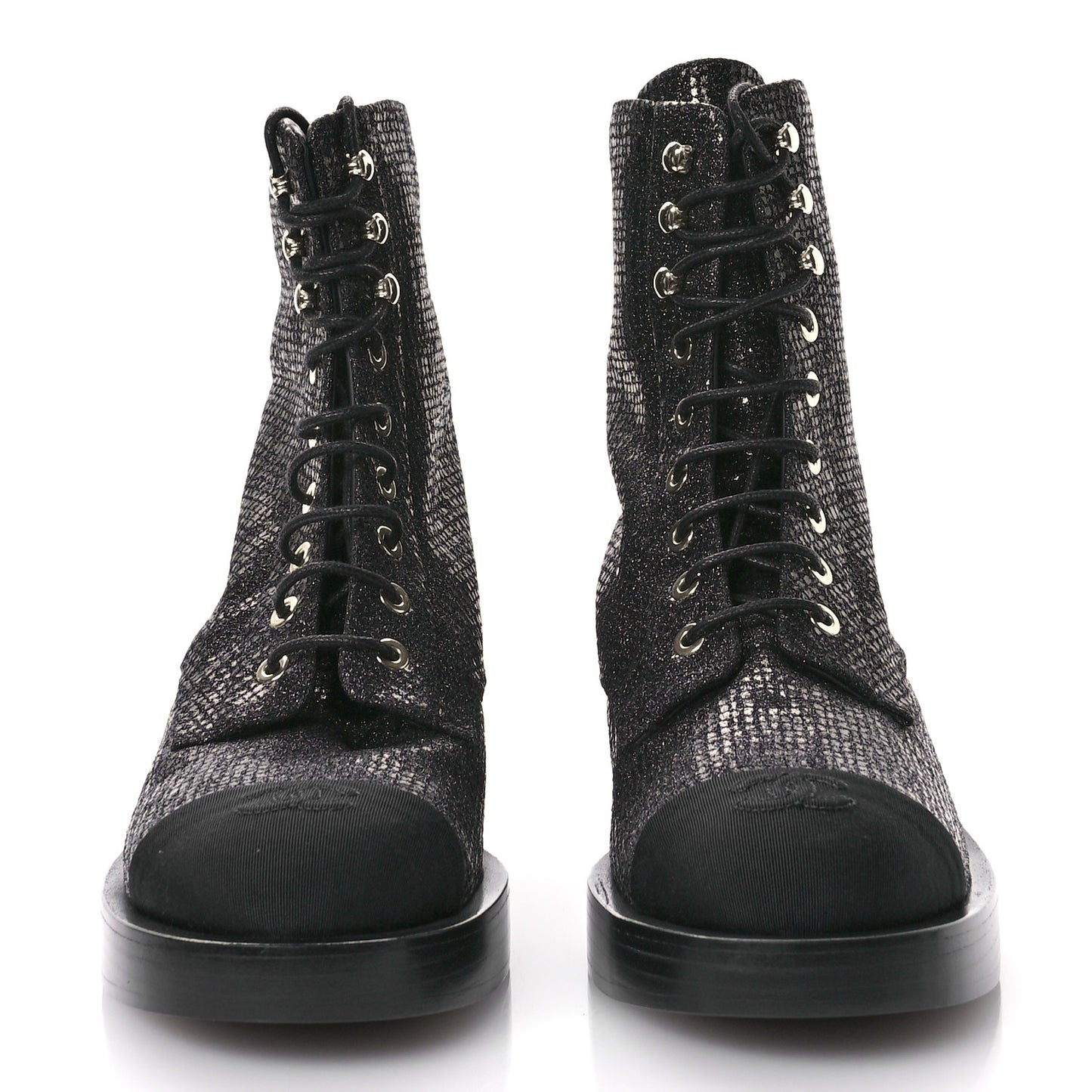 Fabric Crossgrain Cap Toe Combat Boots 38.5 Black