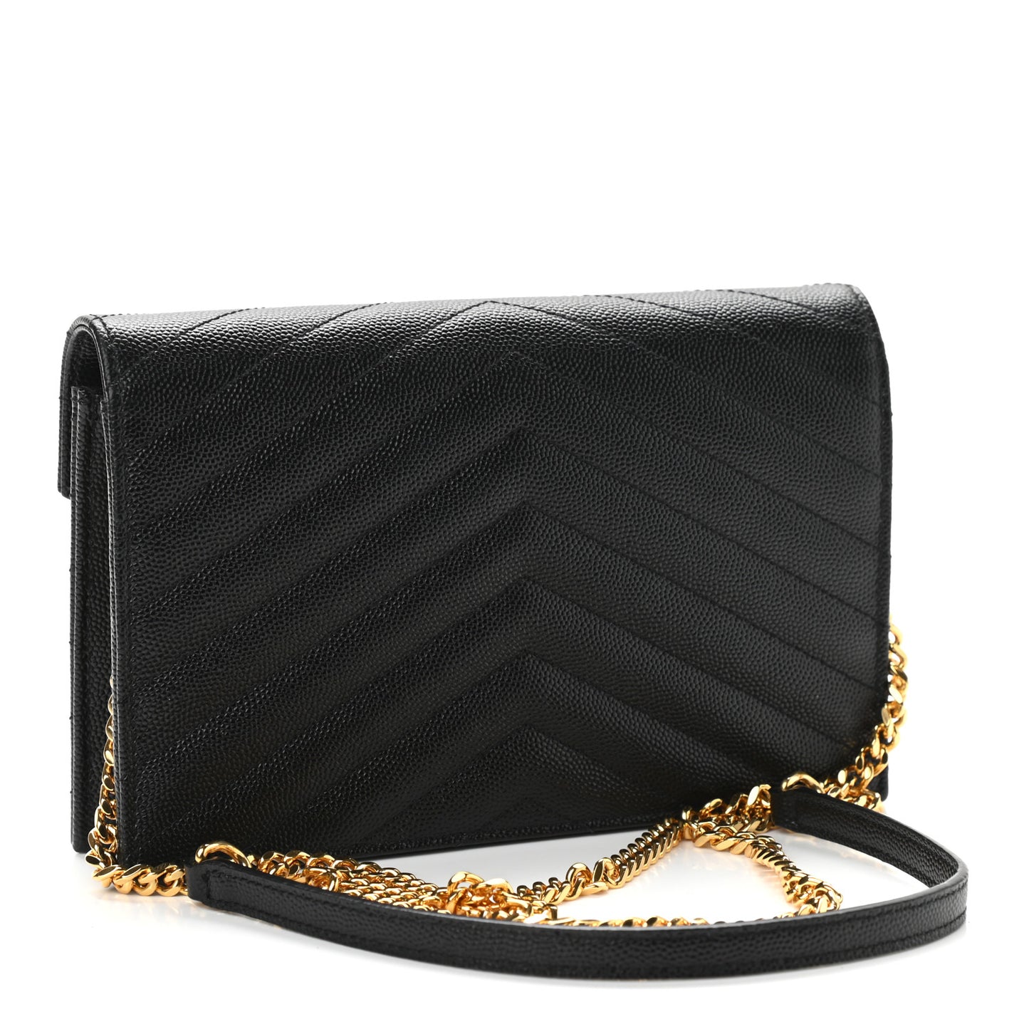 Grain De Poudre Matelasse Chevron Monogram Envelope Chain Wallet Black