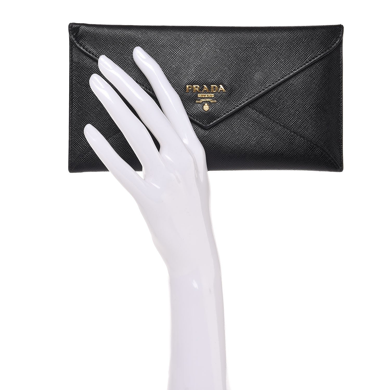 Prada Saffiano Metal Envelope Wallet Black 2 of 7
