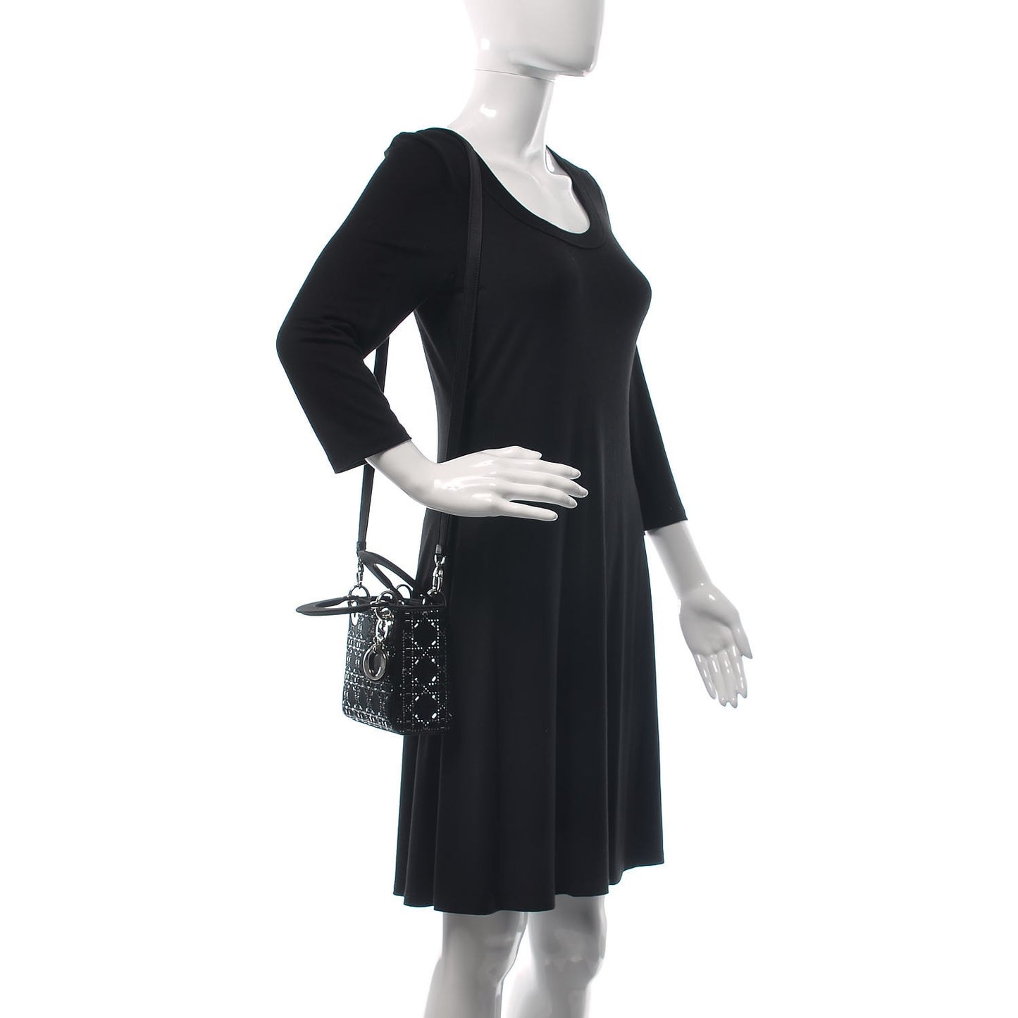 Satin Crystal Cannage Mini Lady Dior Black