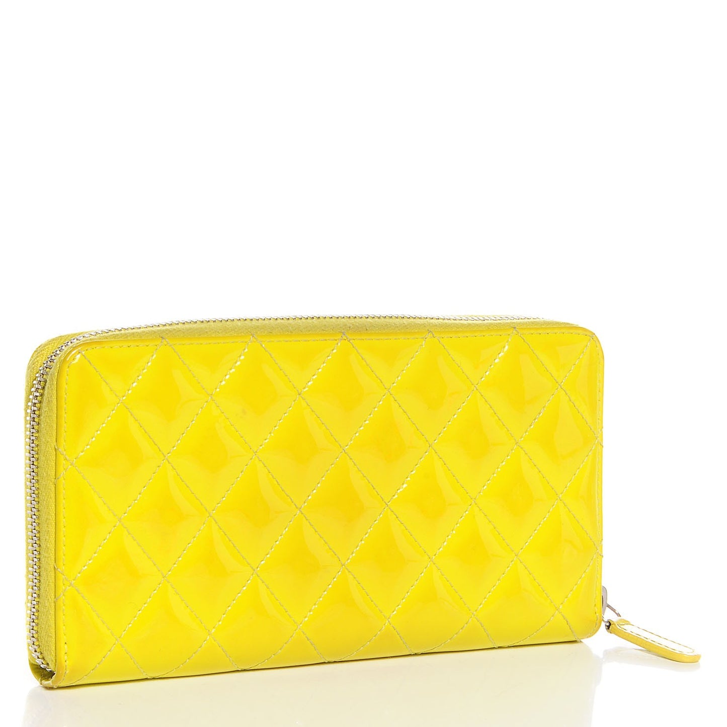 Patent Quilted Large Gusset Zip Around Wallet Yellow