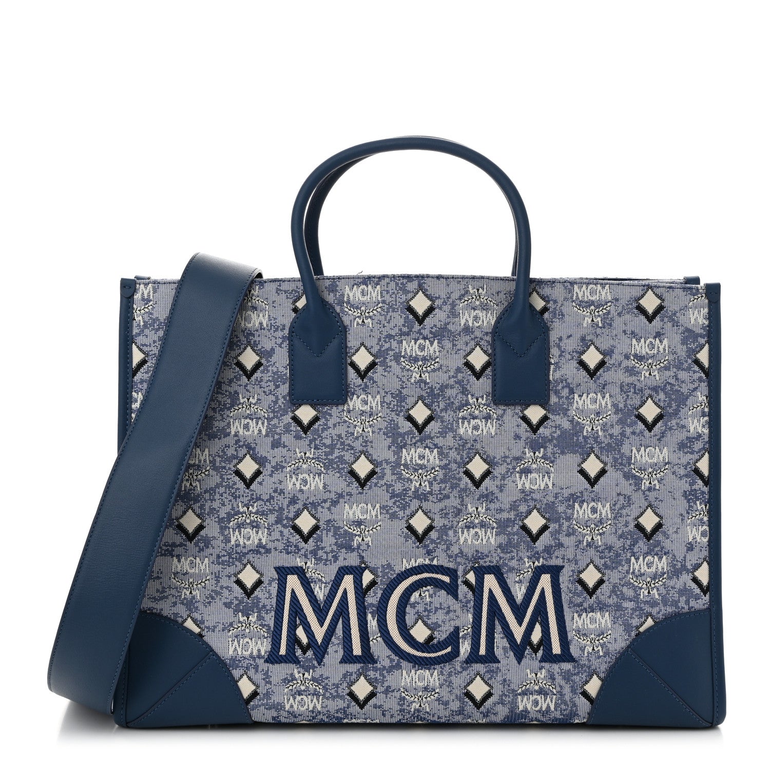 MCM Jacquard Monogram Munchen Extra Large Tote Blue 1 of 11