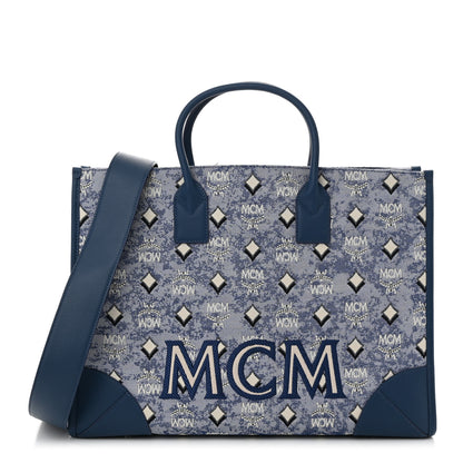 MCM Jacquard Monogram Munchen Extra Large Tote Blue 1 of 11