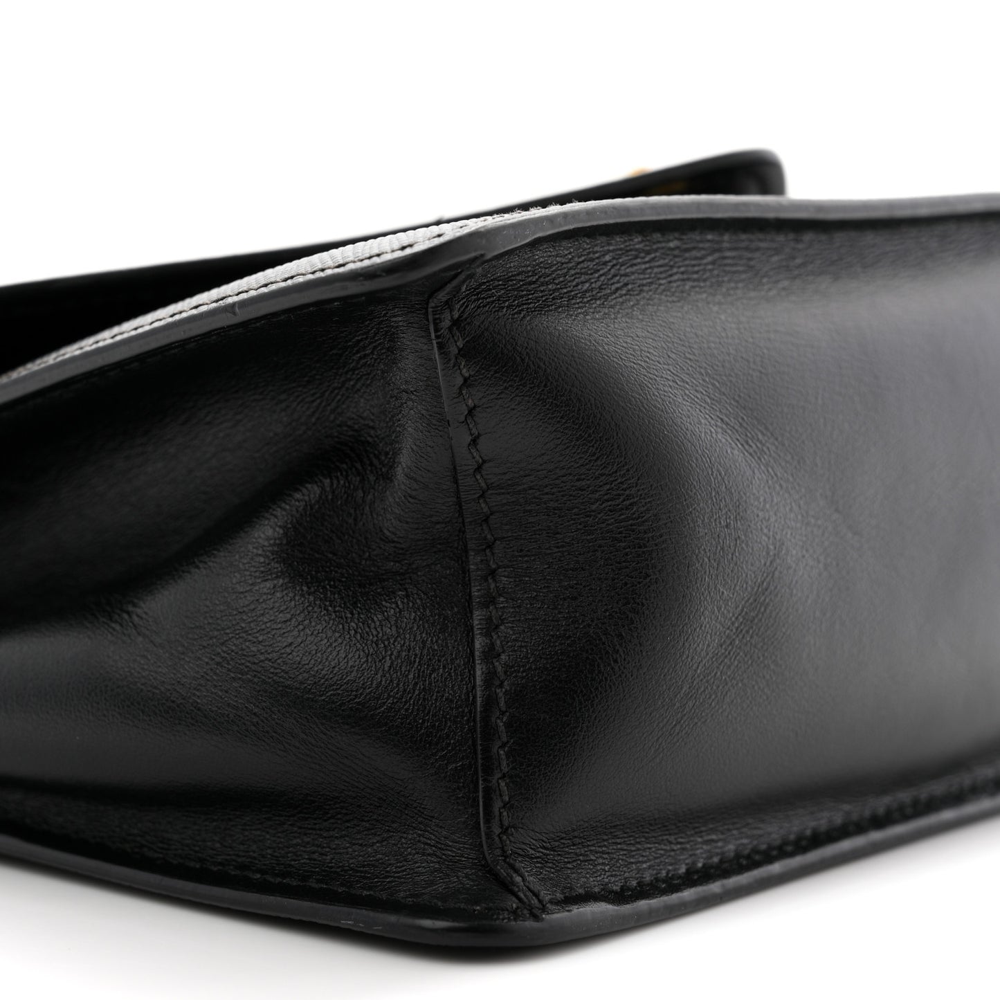 Saffiano Soft Calfskin Metal Triangle Logo Envelope Chain Shoulder Bag Black