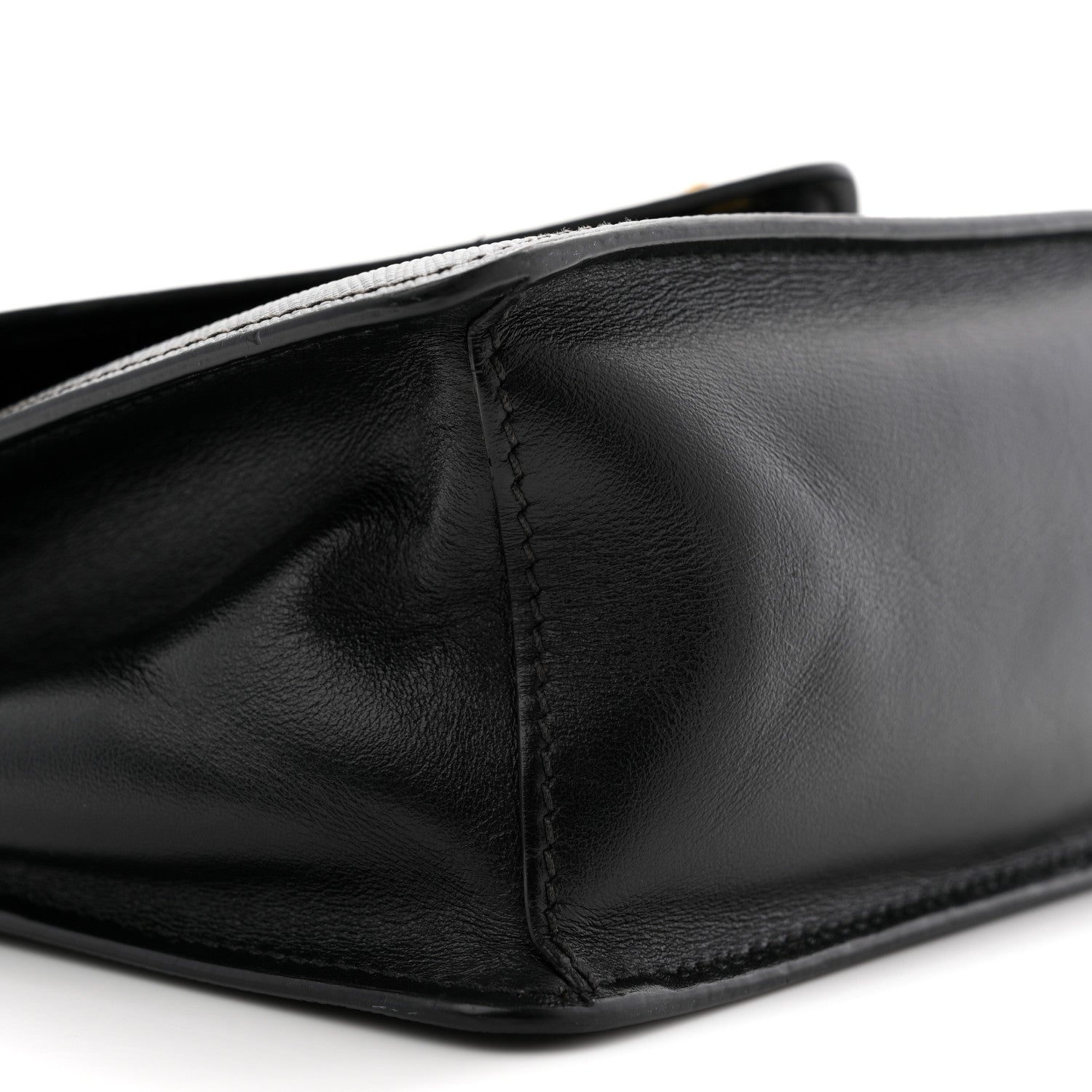 Prada Saffiano Soft Calfskin Metal Triangle Logo Envelope Chain Shoulder Bag Black 9 of 11