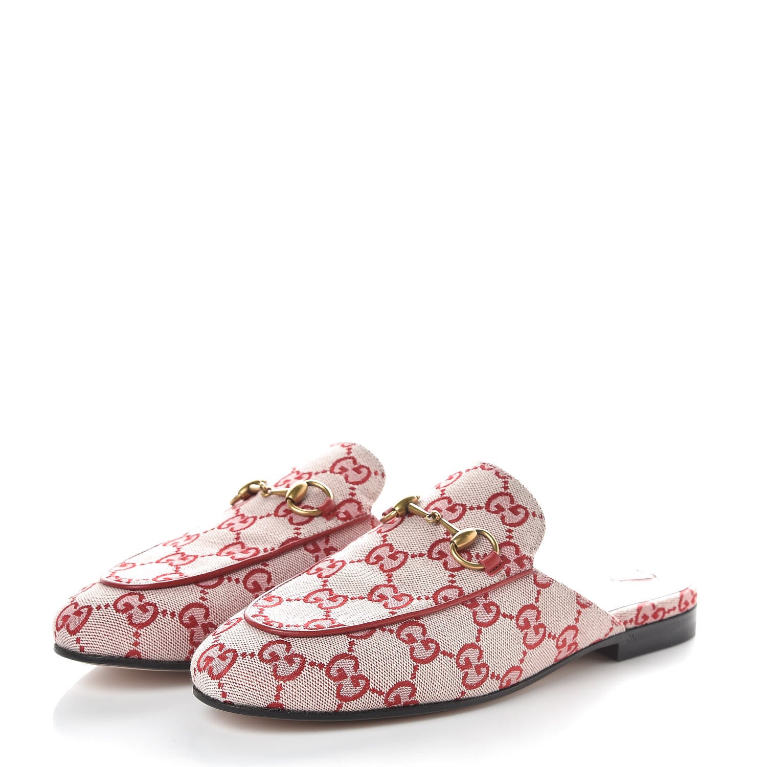 Gucci Canvas GG Monogram Horsebit Womens Princetown Slippers 36 Gardenia Hibiscus Red 4 of 8
