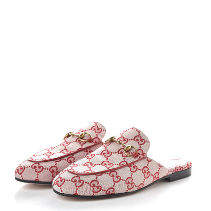 Gucci Canvas GG Monogram Horsebit Womens Princetown Slippers 36 Gardenia Hibiscus Red 4 of 8