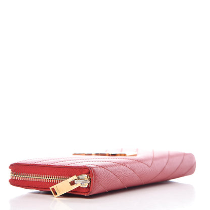 Saint Laurent Grain De Poudre Matelasse Chevron Monogram Zip Around Wallet Red 4 of 10