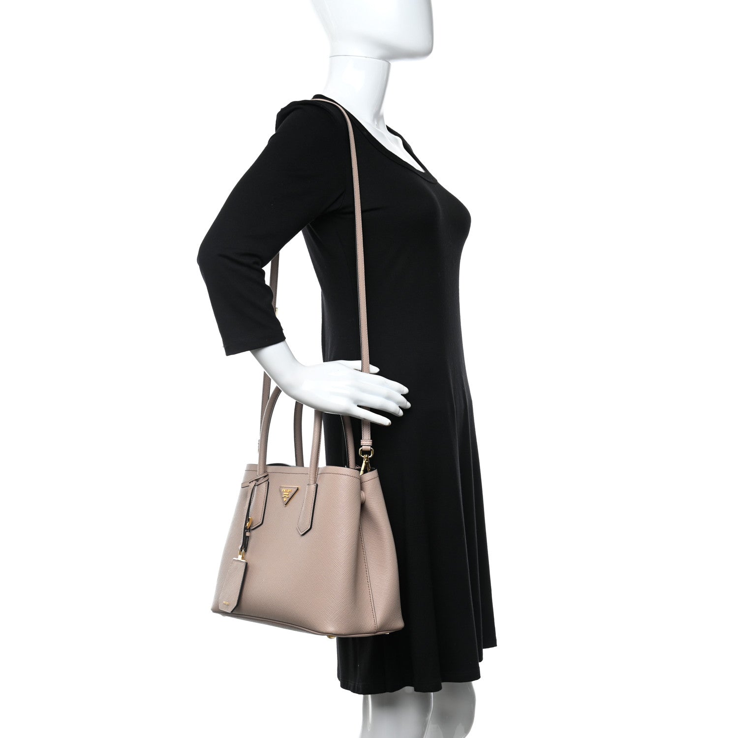 Prada Saffiano Cuir Small Double Bag Cammeo Black 2 of 12