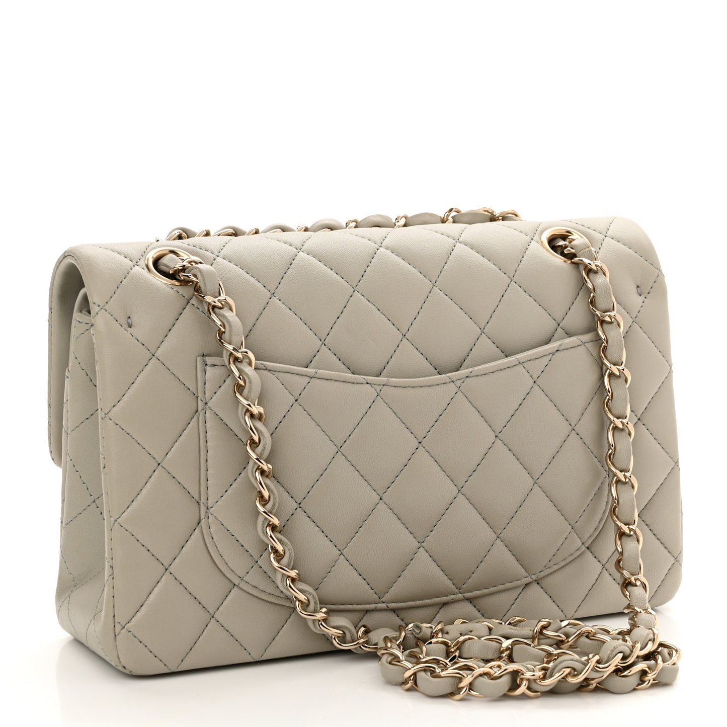 Lambskin Quilted Small Double Flap Grey