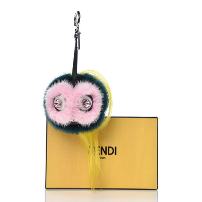 Fendi Mink Goat Fur QuTweet Jungle Bag Bug Charm Green Yellow Pink 4 of 4