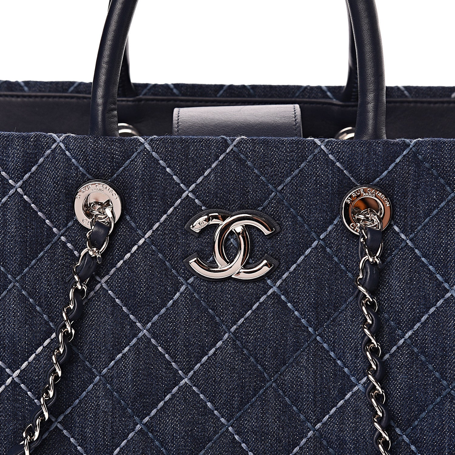 Chanel Denim Quilted Large Coco Handle Shopping Tote Blue 10 of 11