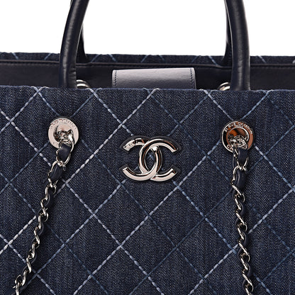 Chanel Denim Quilted Large Coco Handle Shopping Tote Blue 10 of 11