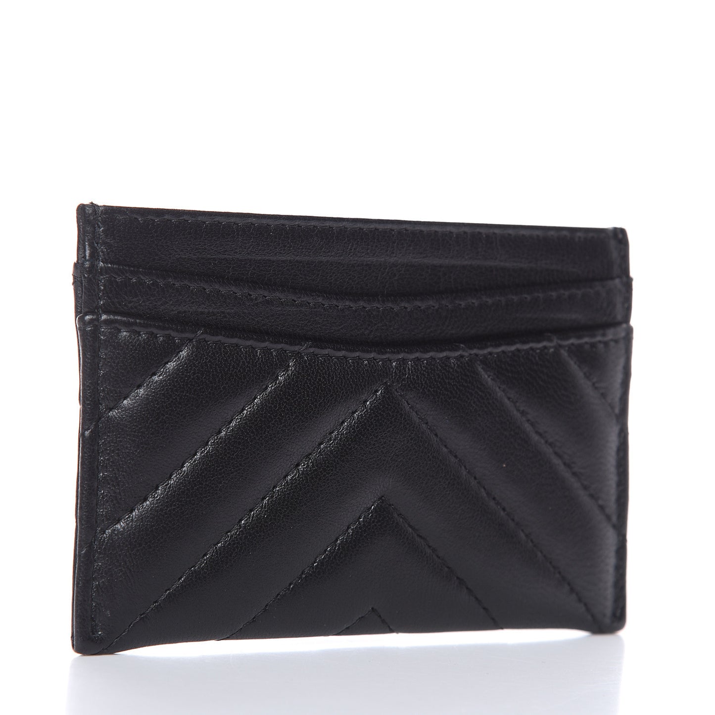 Lambskin Chevron Quilted Card Holder Black