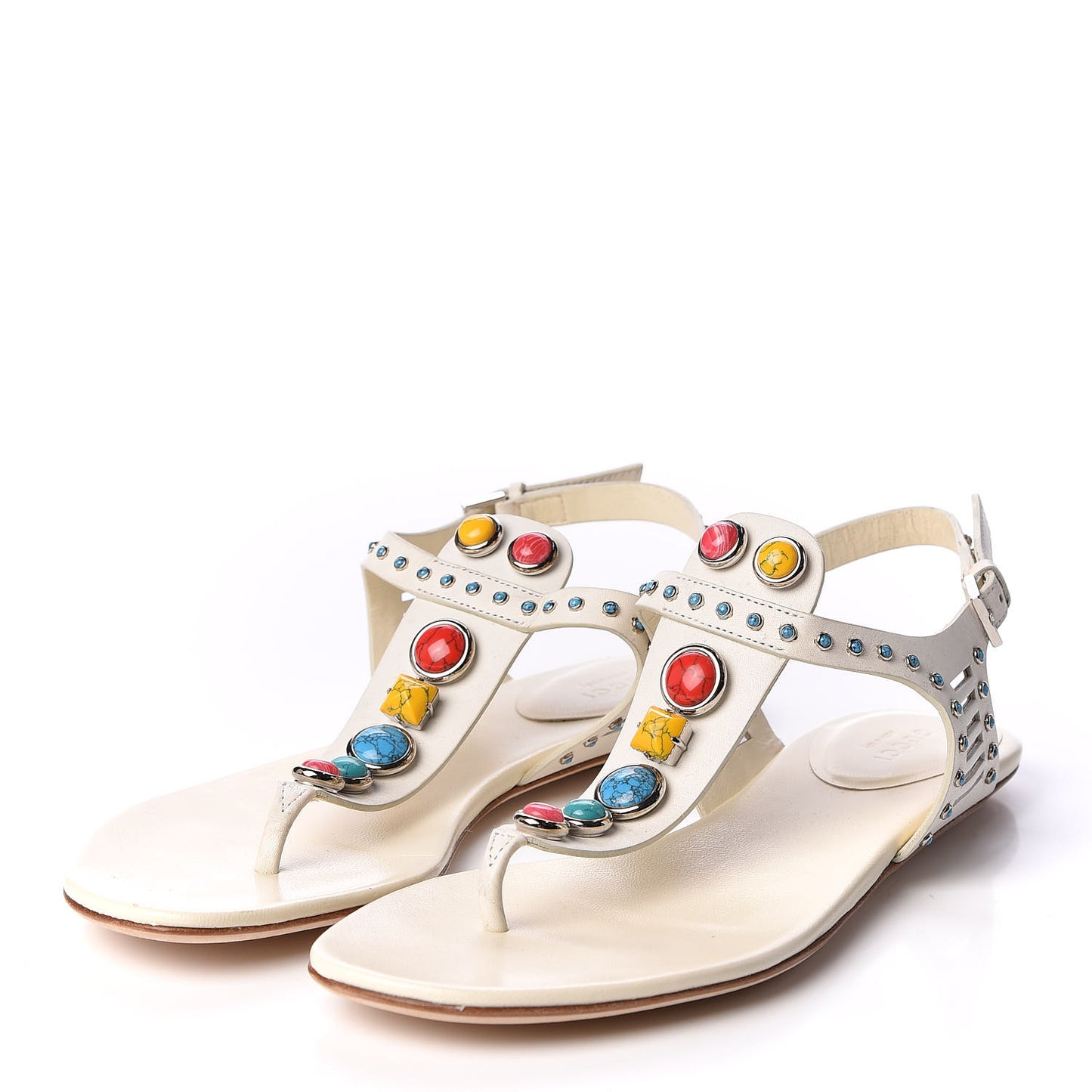 Calfskin Jeweled Thong Sandals 38.5 Off White