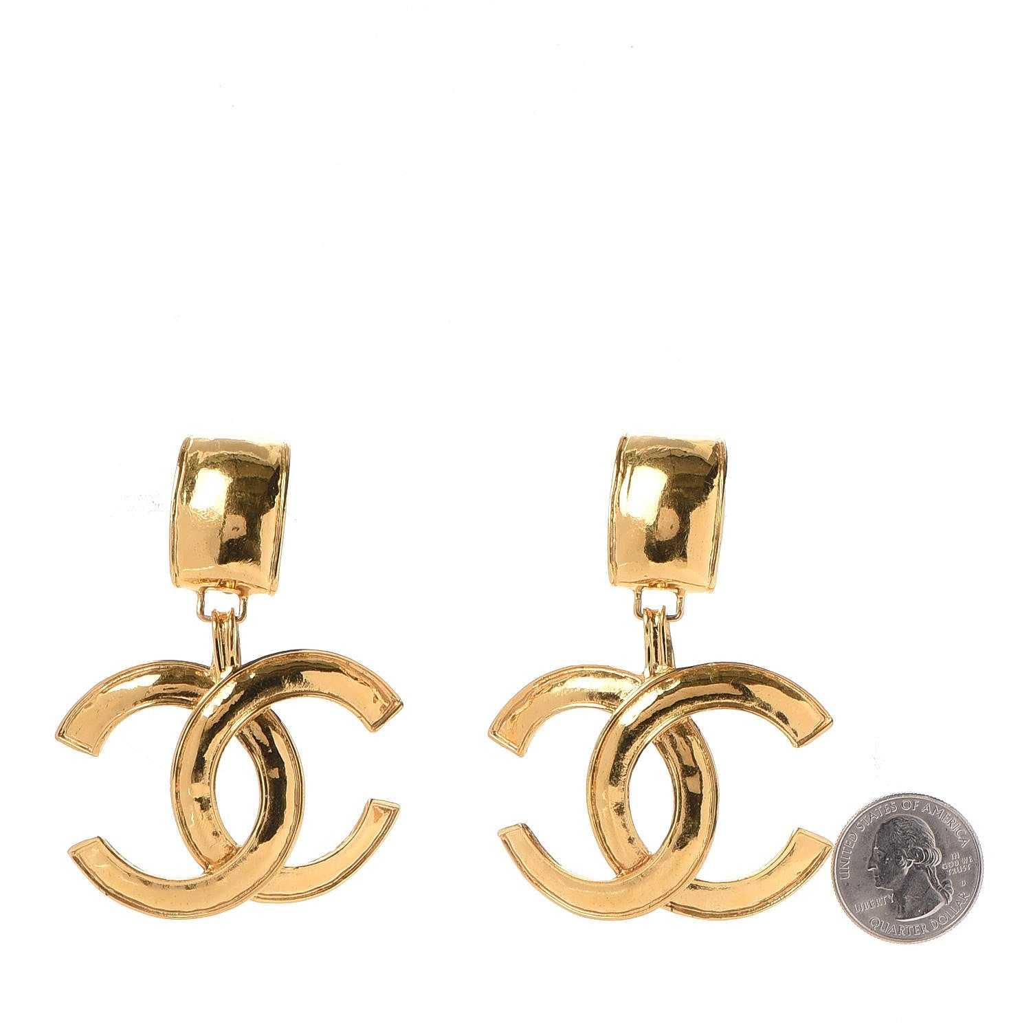 Chanel CC Large Drop Clip On Earrings Gold 2 of 5