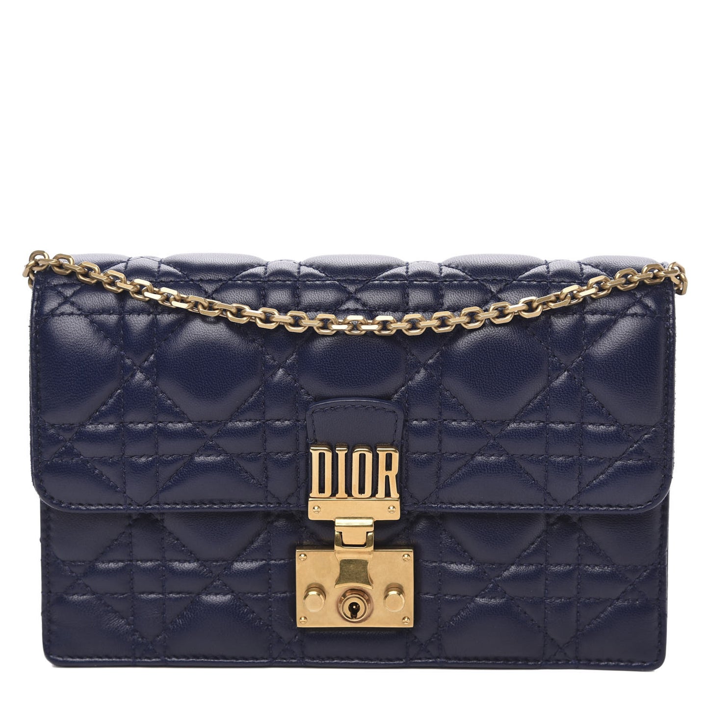 Lambskin Cannage Dioraddict Wallet on Chain Clutch Navy