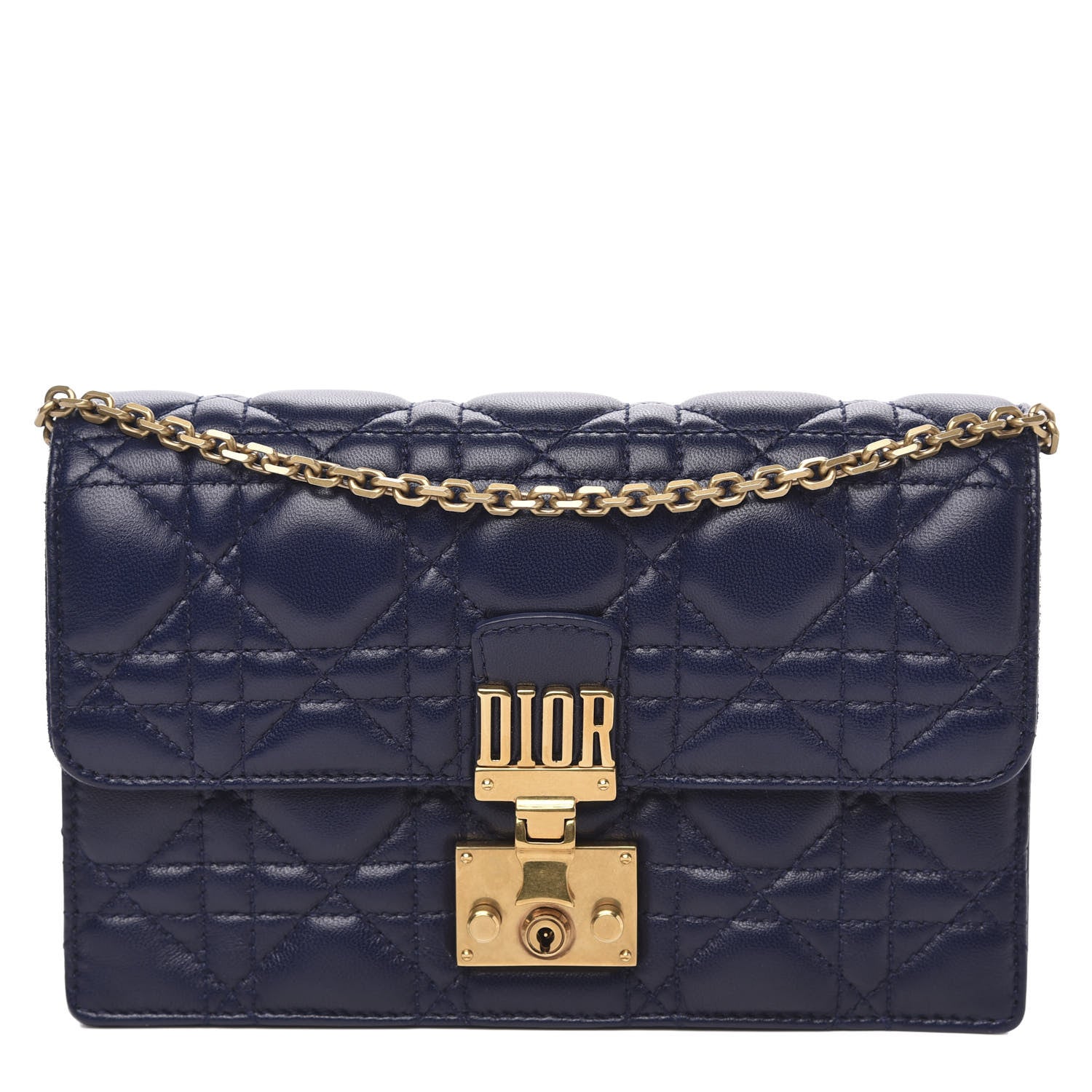 Christian Dior Lambskin Cannage Dioraddict Wallet on Chain Clutch Navy 1 of 9