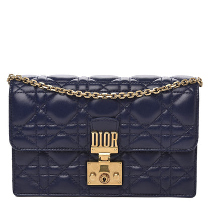 Christian Dior Lambskin Cannage Dioraddict Wallet on Chain Clutch Navy 1 of 9