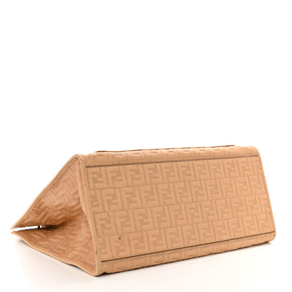 Fendi Vitello Cristallo Nature Wicker FF 1974 Embossed Large Runaway Shopper Tote Makeup 4 of 12
