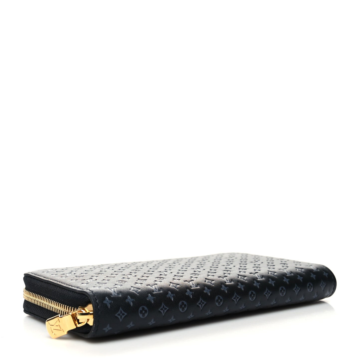 Calfskin Nanogram Embossed Zippy Wallet Black