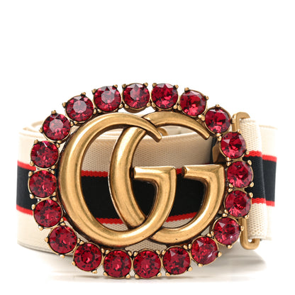 Gucci Jacquard Crystal Stripe Double G Belt 70 28 White 1 of 3