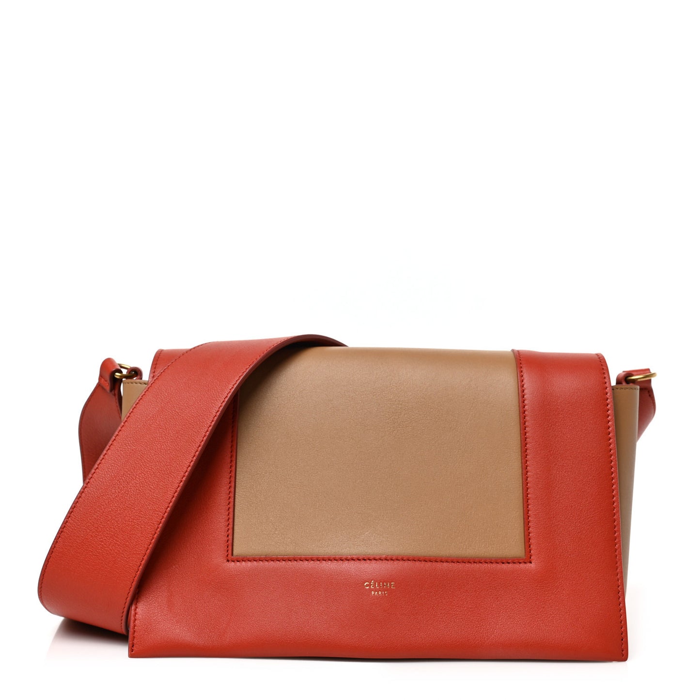Shiny Smooth Calfskin Medium Frame Shoulder Bag Red Tan