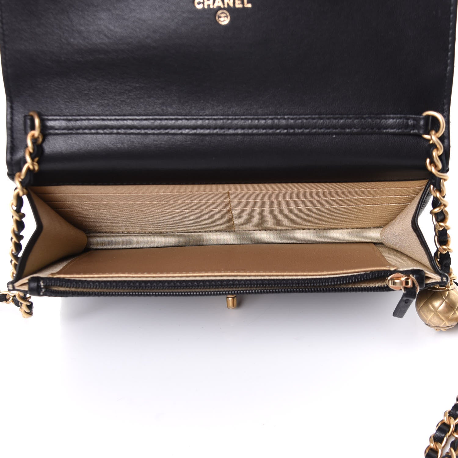 Chanel Lambskin Quilted CC Pearl Crush Wallet on Chain WOC Black 4 of 5