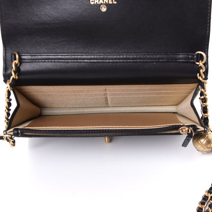 Chanel Lambskin Quilted CC Pearl Crush Wallet on Chain WOC Black 4 of 5