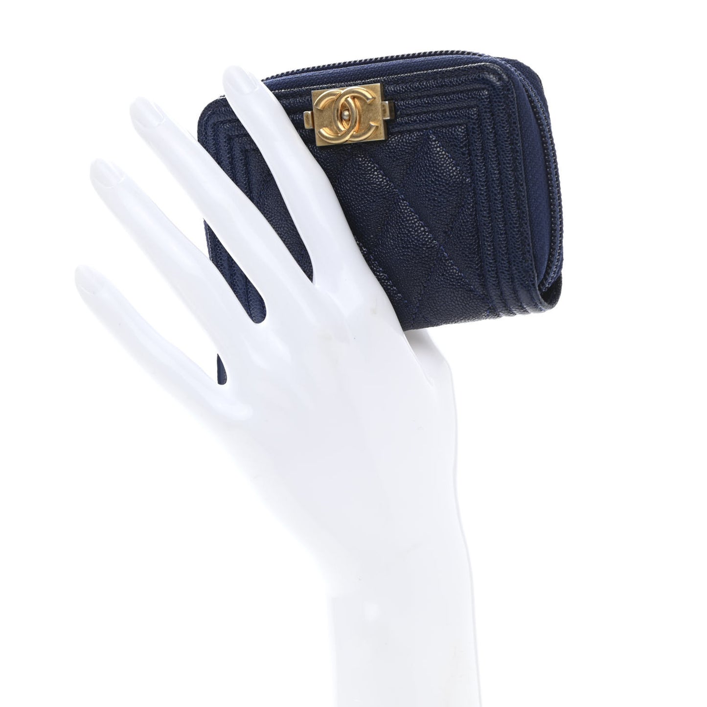 Caviar Quilted Boy Zip Around Coin Purse Wallet Dark Blue