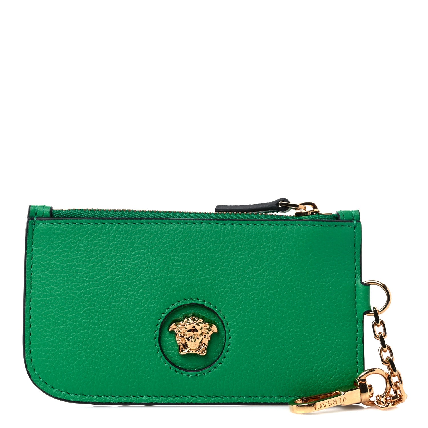 Versace Grained Calfskin Medusa Key Pouch Green 1 of 7