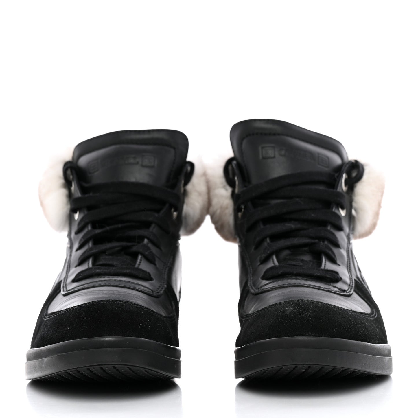 Calfskin Chinchilla High Top Sneakers 39 Black