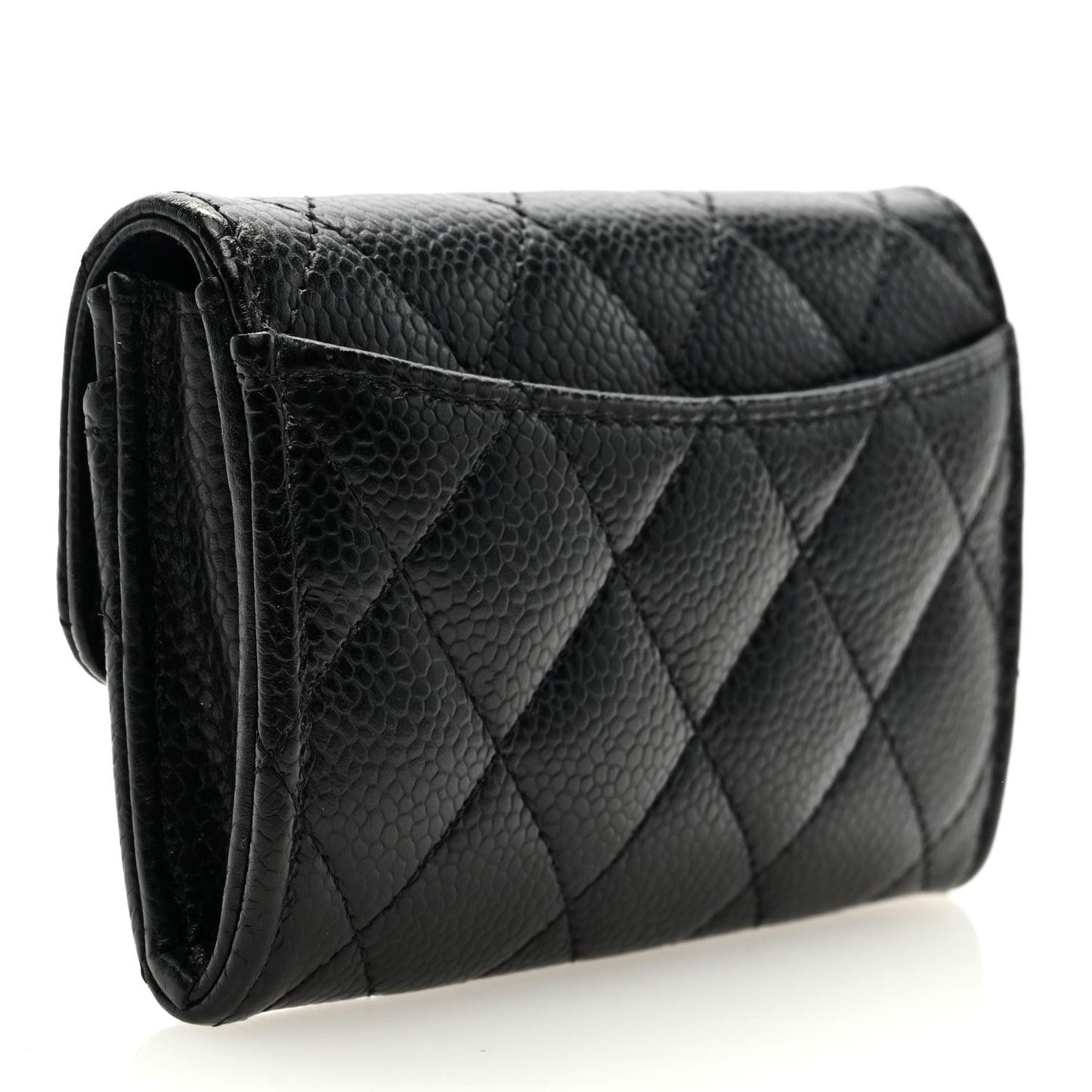 Caviar Quilted Flap Card Holder Wallet Black