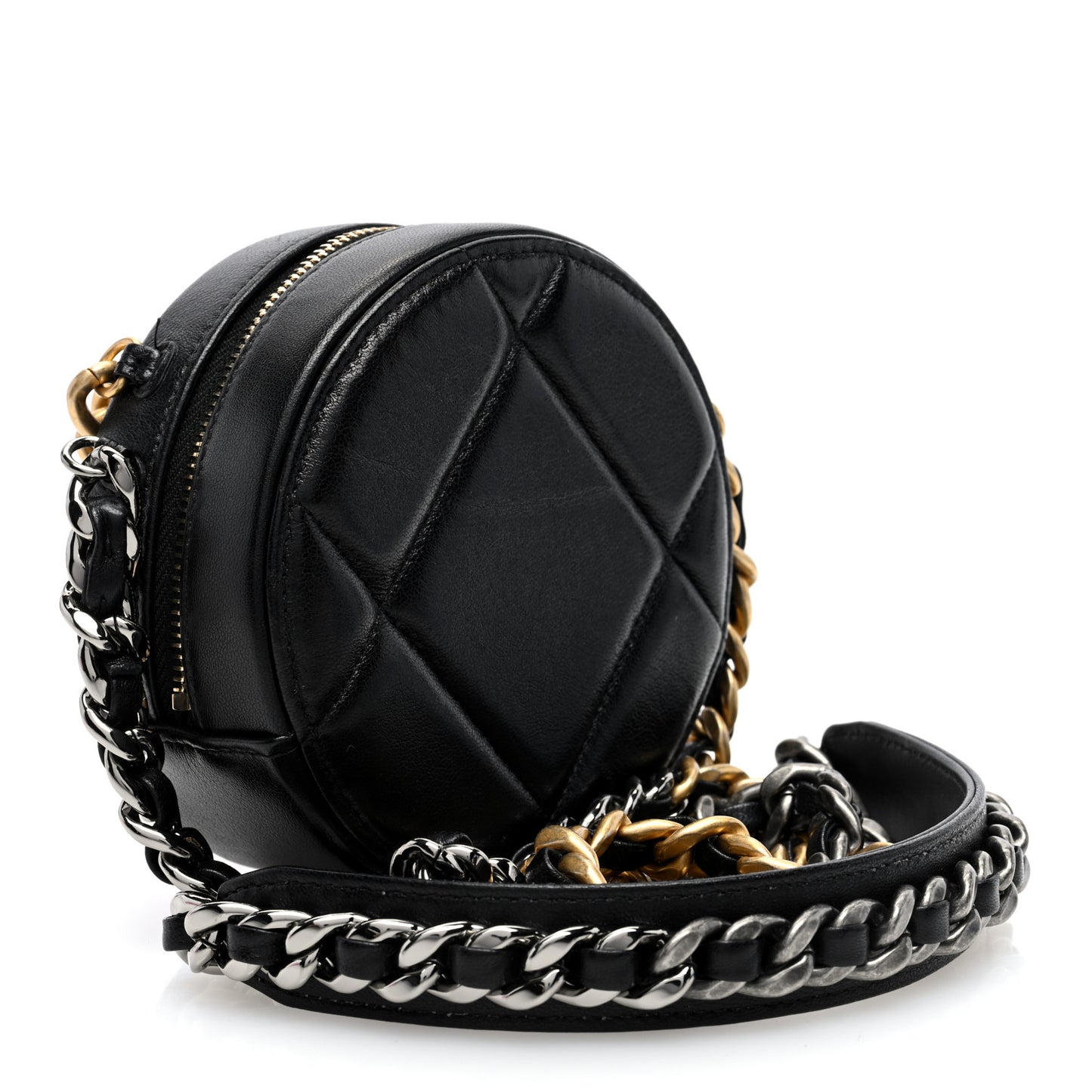 Lambskin Quilted Chanel 19 Round Clutch With Chain Black
