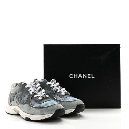 Chanel Nylon Lambskin Suede Calfskin CC Sneakers 39 Blue Grey White 14 of 14