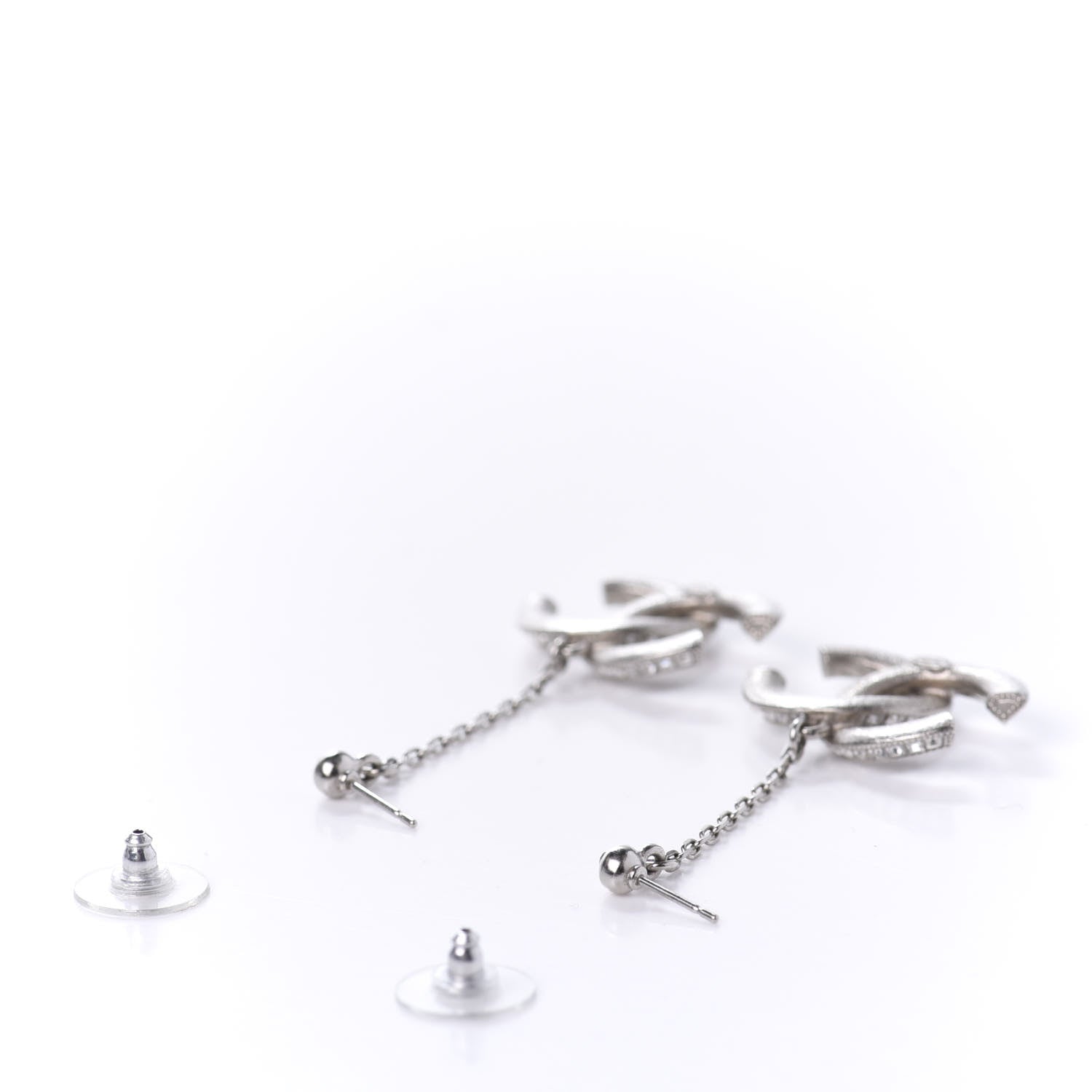 Chanel Baguette Crystal CC Drop Earrings Silver 3 of 5