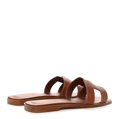 Hermes Box Calfskin Oran Sandals 35.5 Gold 4 of 9