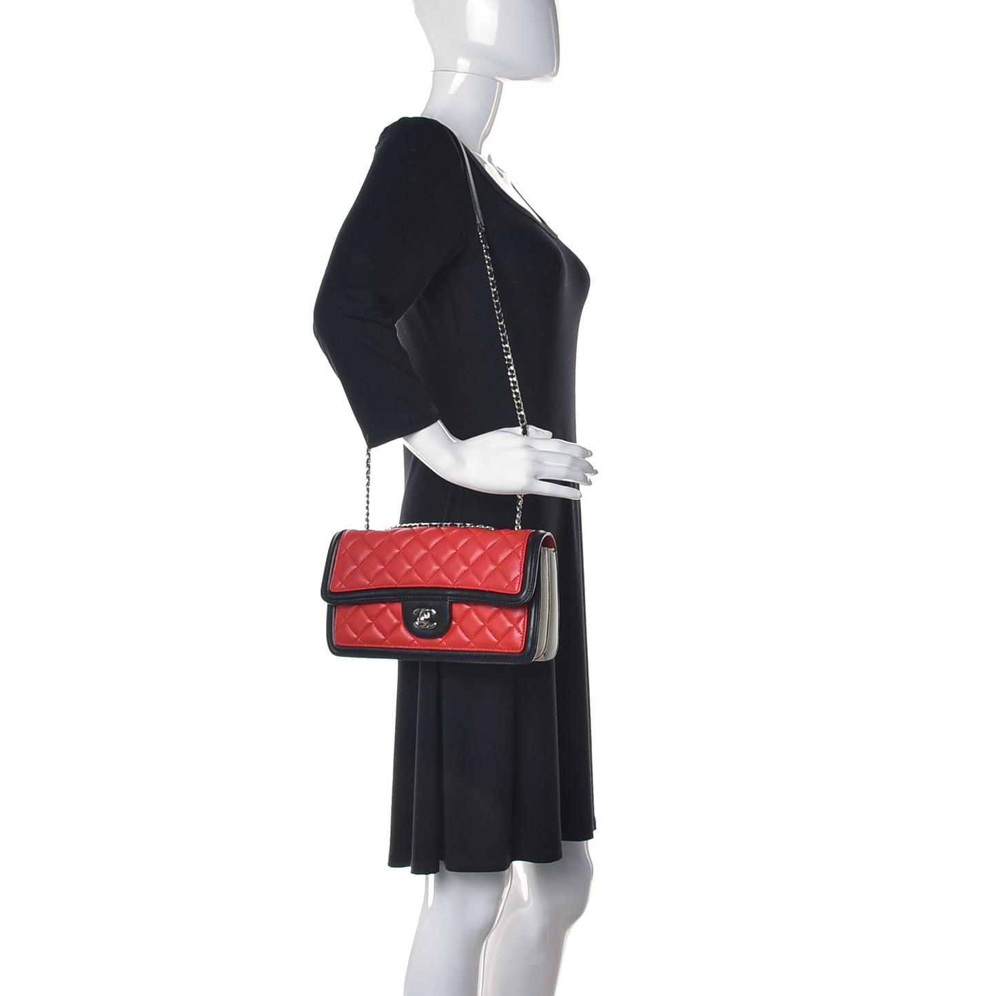 Lambskin Quilted Medium Graphic Flap Red Black