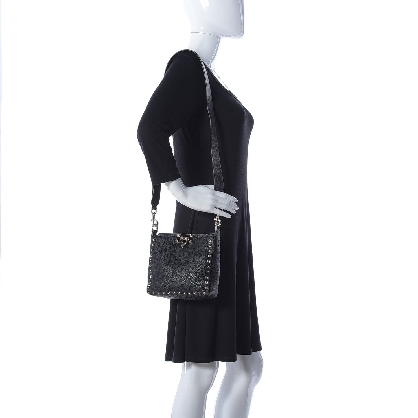 Pebbled Calfskin Mini Rockstud Flip-Lock Messenger Bag Black