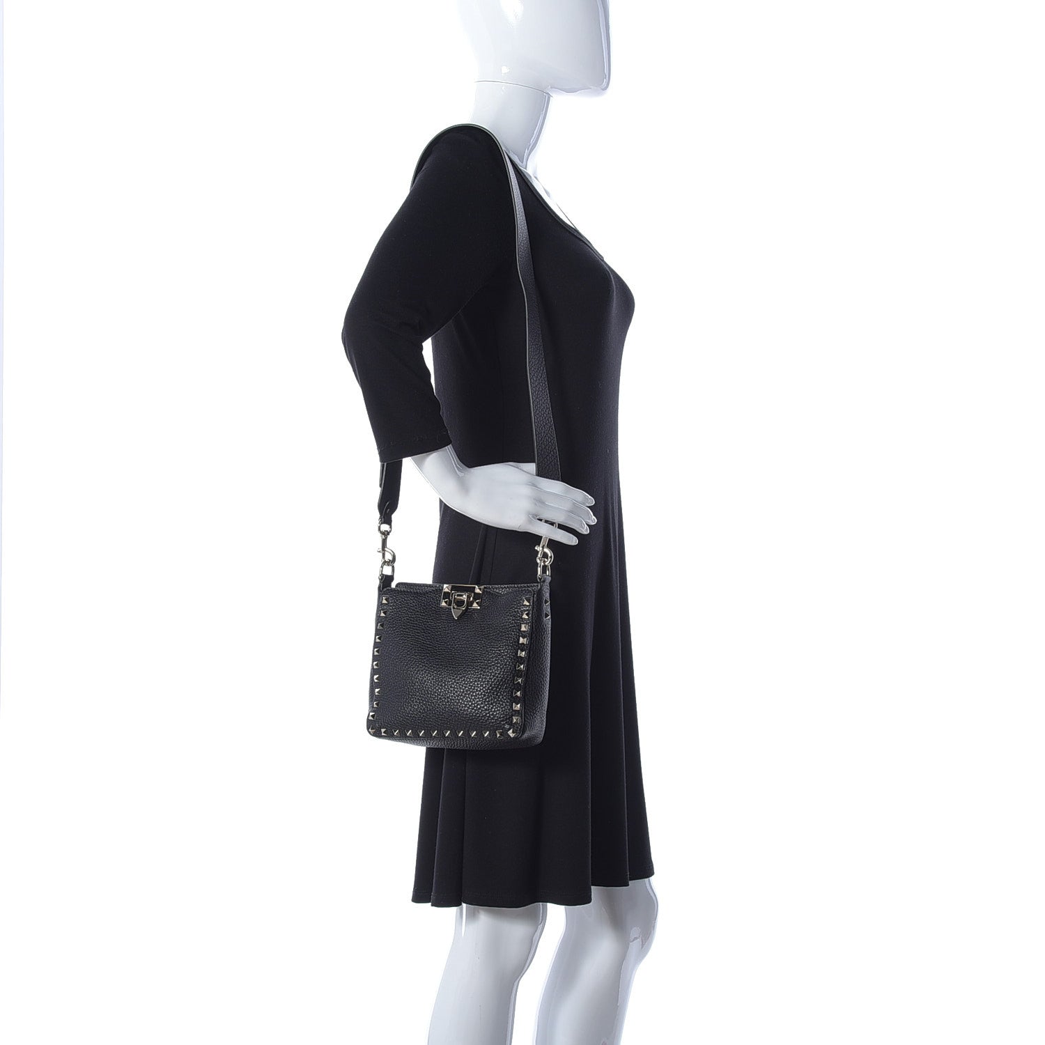 Valentino Garavani Pebbled Calfskin Mini Rockstud Flip-Lock Messenger Bag Black 2 of 11